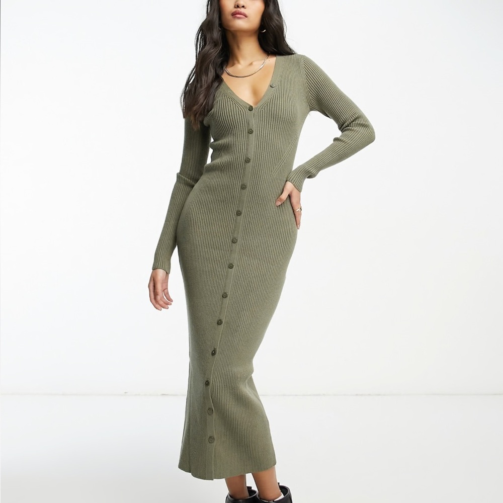 Abercrombie & Fitch button through maxi sweatdress in green